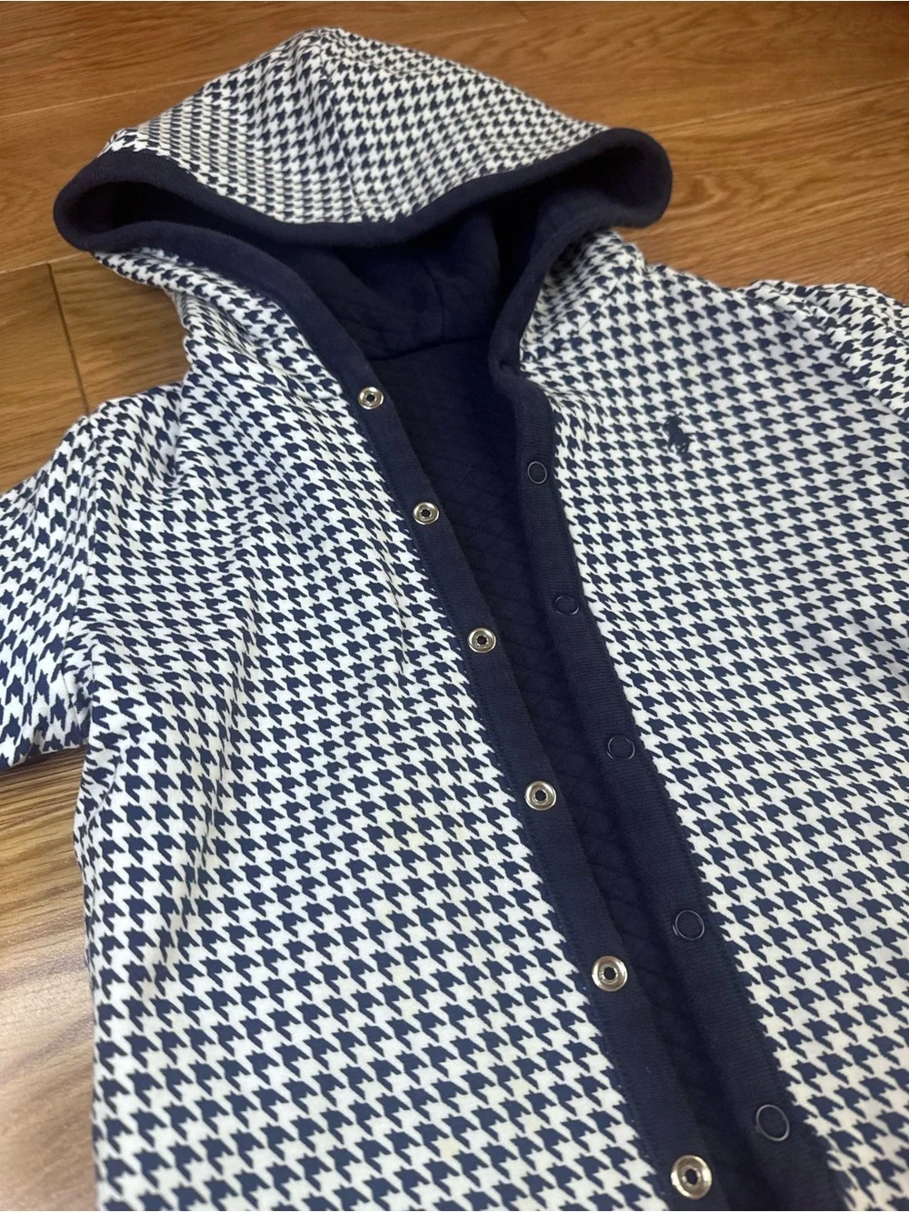 Ralph Lauren Reversible Kids Sweater Blue Quilted and Houndstooth Print